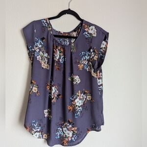 Sweet Rain Purple Floral Blouse Size L